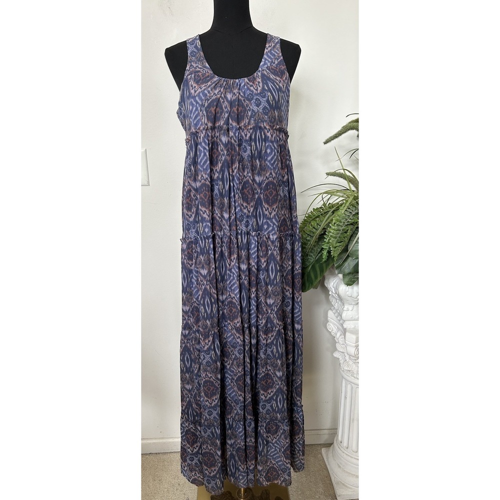 Sundance Catalog Ikat Maxi Dress Floral Tiered Boho Chic Art Sleeveless Sz L